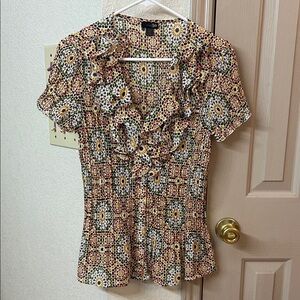 DKNY Women's Floral Mosaic Blouse - Yellow, Black, White